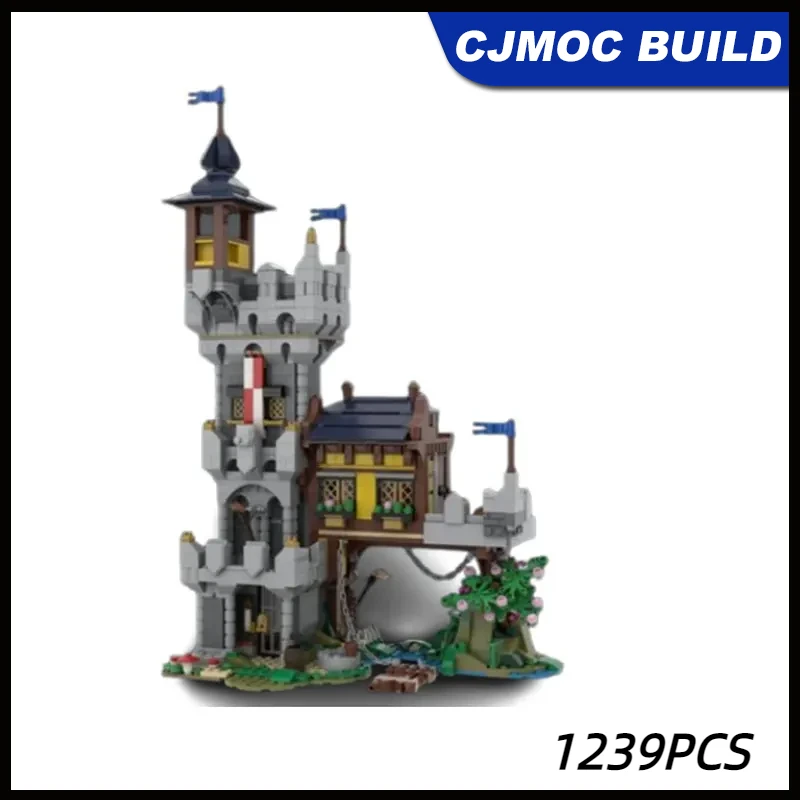 1239PCS River Outpost Defense Castle Tower Small Particle Assembly Building Blocks Medieval Frtress Building Toys MOC-128084