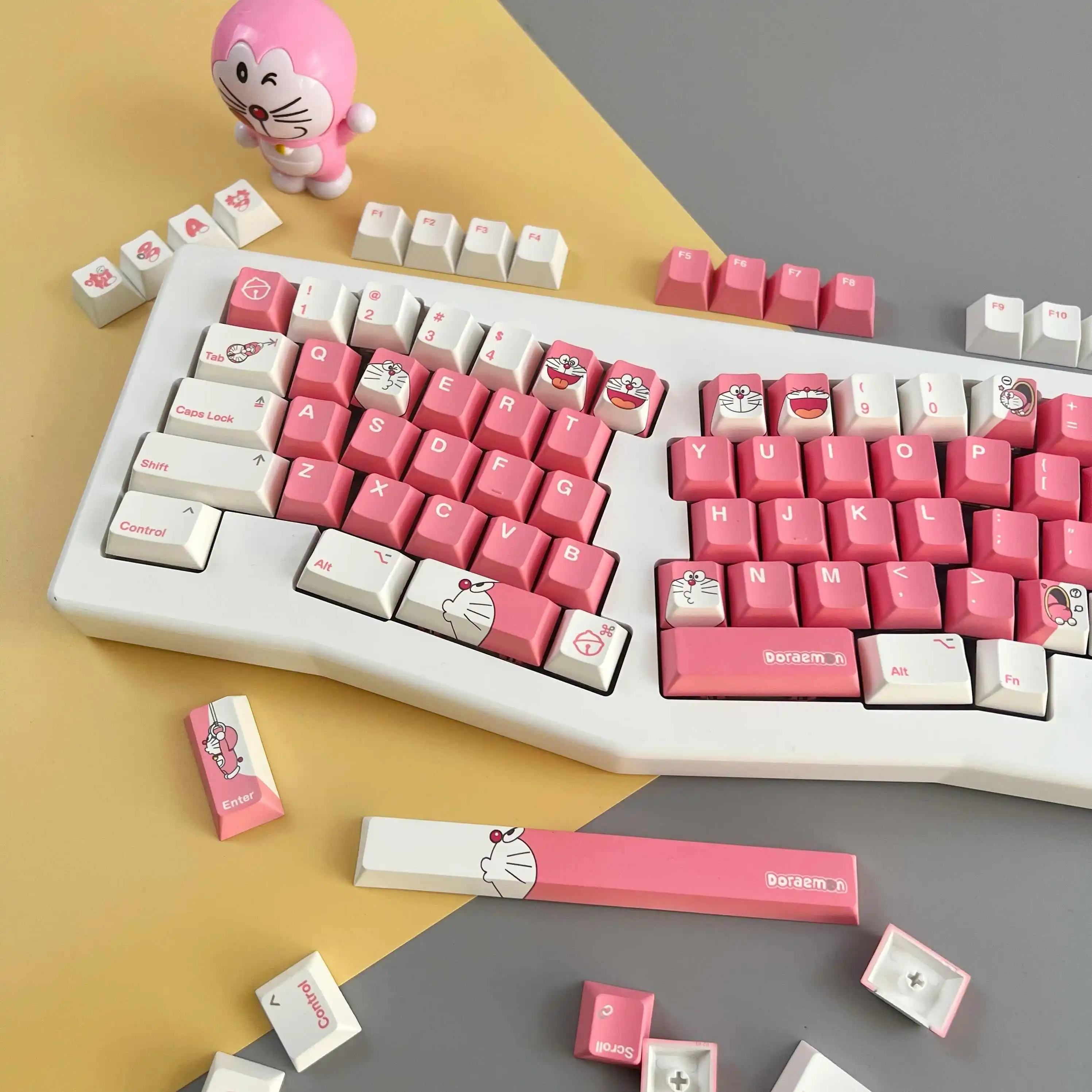 

Cartoon Anime Doraemon Pink Keycap144 Keys Cherry Profile PBT Keyboard Cap MX Switch Girls Gaming Mechanical Keyboard Keycaps