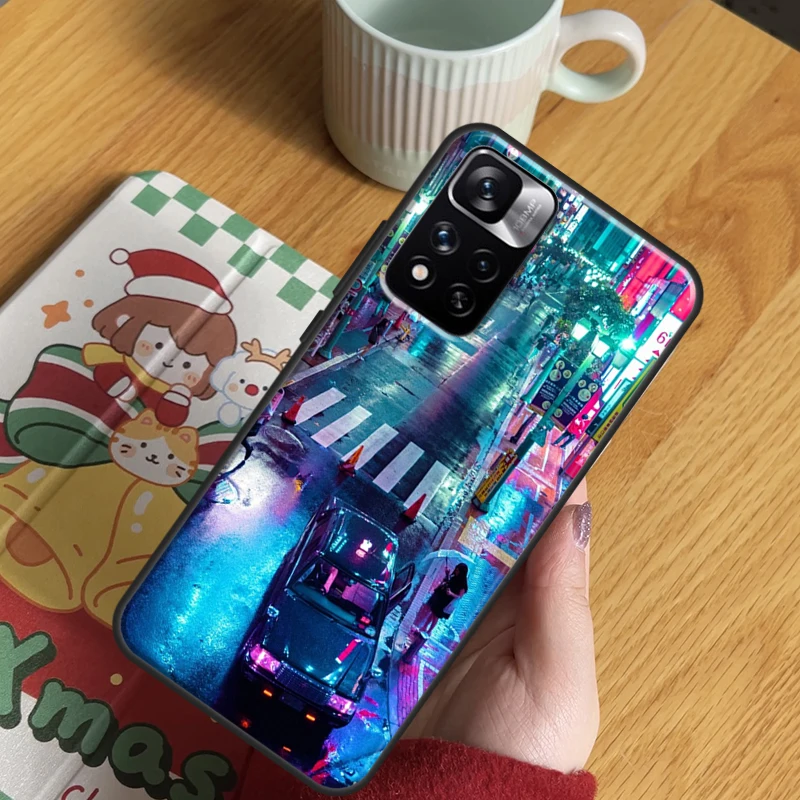 Neon Blue Cyberpunks Tokyo Street For Redmi 9 9A 9T 9C 12C 10 10C Phone Case For Redmi Note 12 11 10 9 8 Pro 11S 10S