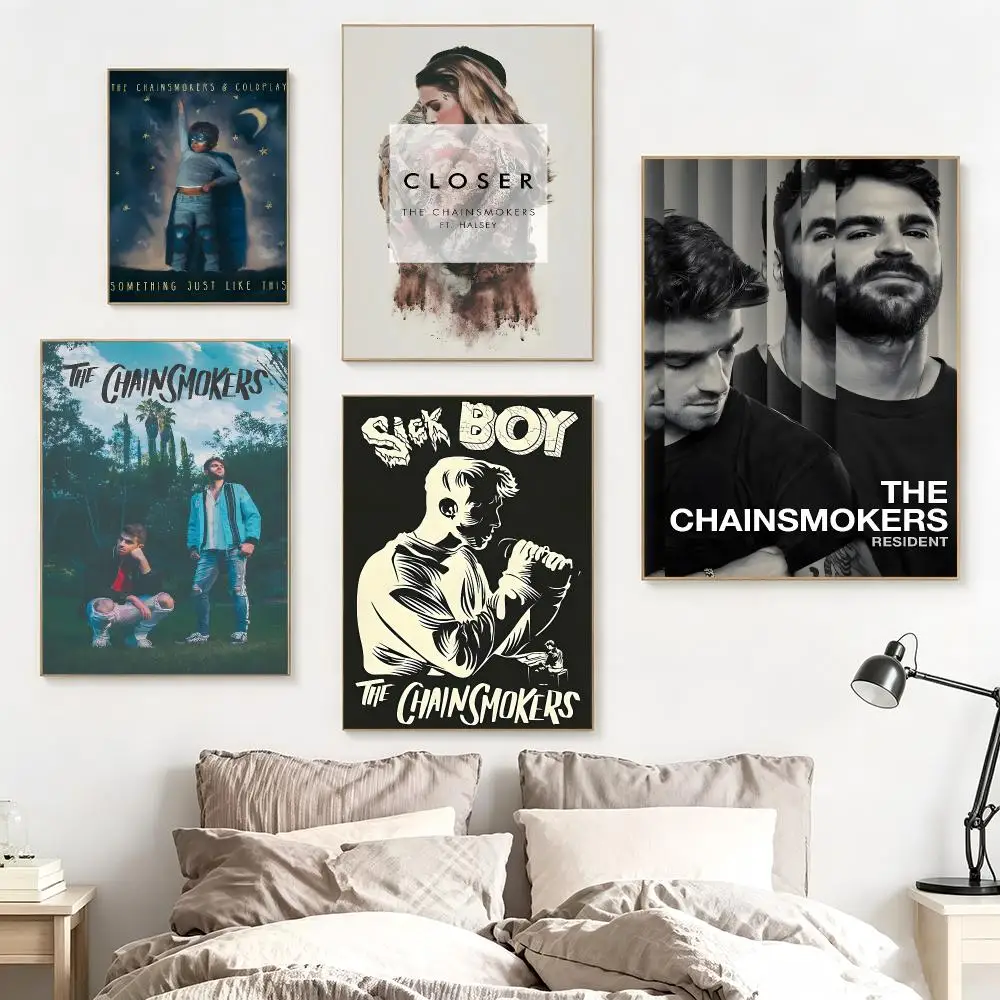 Electronic Music Band T-The Chainsmokers Poster impermeable para el hogar sala de estar dormitorio bar decoracion estetica