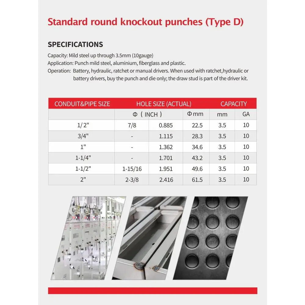 Hydraulic Knockout Hole Punch Set Electrical Conduit Metal Sheet Puncher Kit 1/2" 2" Dies Included Steel Stainless 8T High