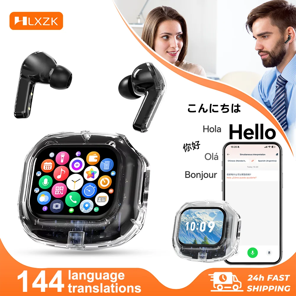 HLXZK 01 Bluetooth V5.4 écouteurs AI traducteur écouteurs OWS LCD écran tactile Sport casque sans fil HD son stéréo longue durée de vie
