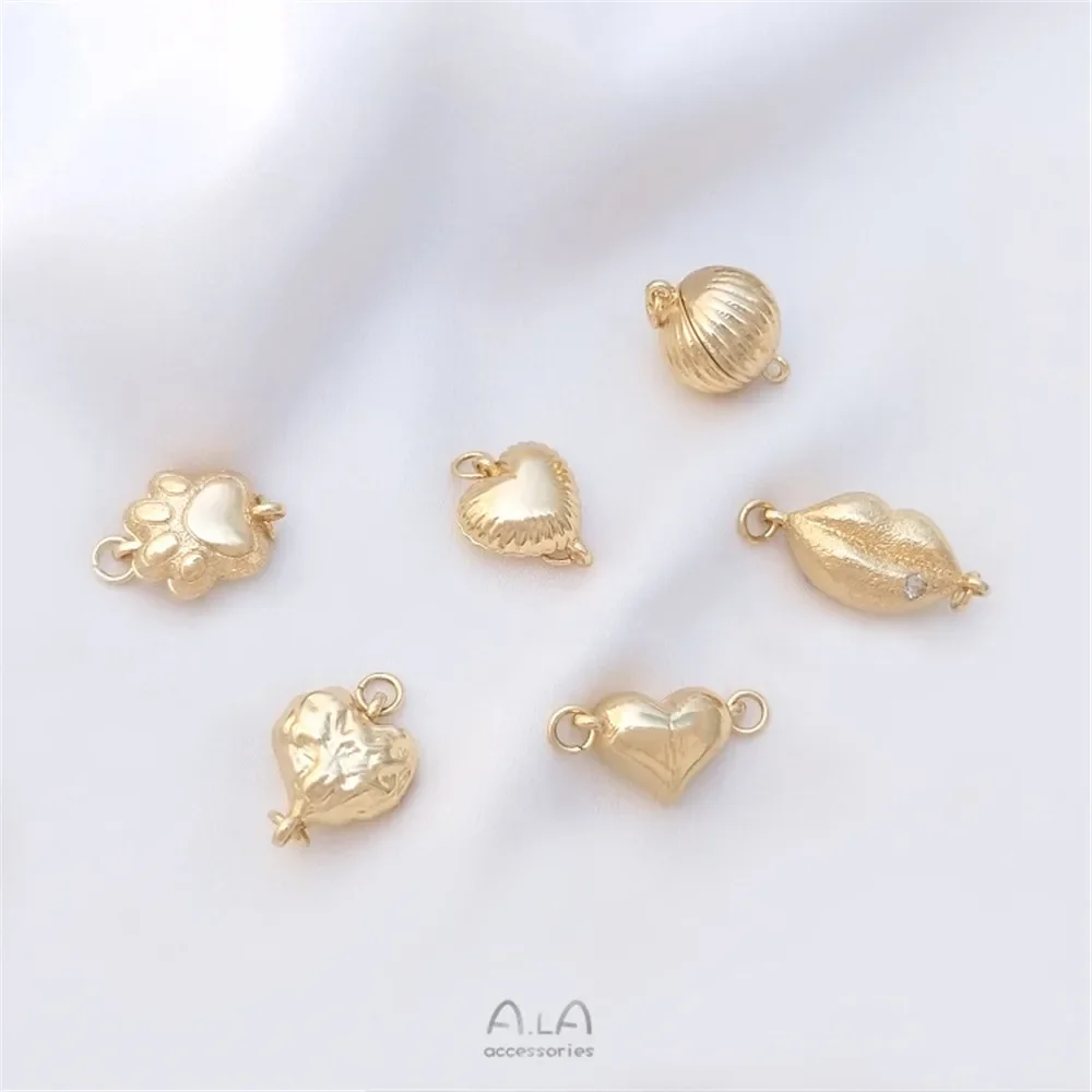 14K gold double-sided magnetic buckle peach heart lantern shape cat paw lips love magnet buckle diy accessories