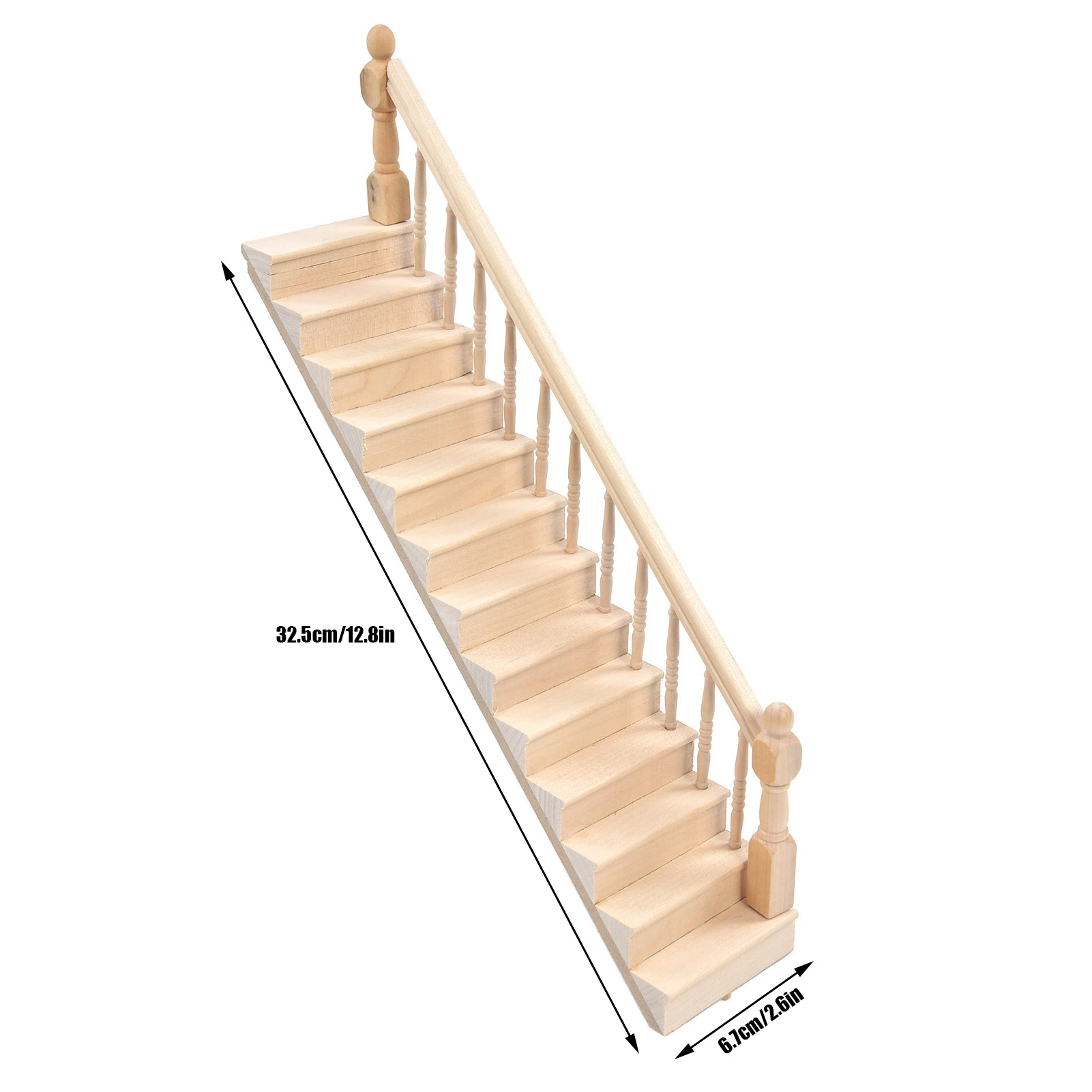 ZK40 Doll House Stairs Glossy Rounded Corners Birch Material DIY Vivd Cute 1/12 Scale Miniature Staircase for CraftsRight