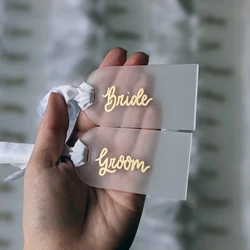 Tarjeta de acrílico esmerilado para boda, etiqueta de regalo de arco transparente/dorado, placa de nombre, tabla de asientos, letrero, lugar de marca DIY para fiesta de banquete