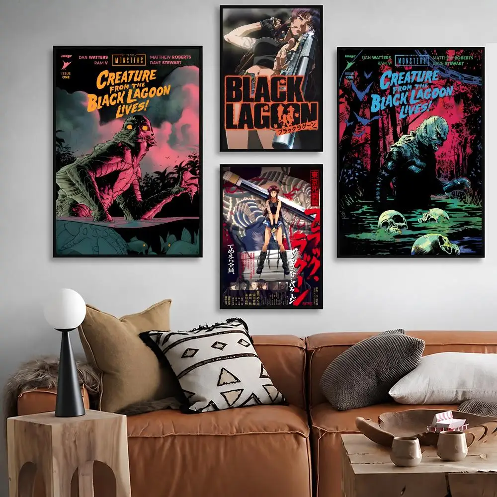 Anime Black Lagoon Poster Waterproof Peel‑and‑Stick Wall Sticker, Art Print for Bar Cafe Living Room