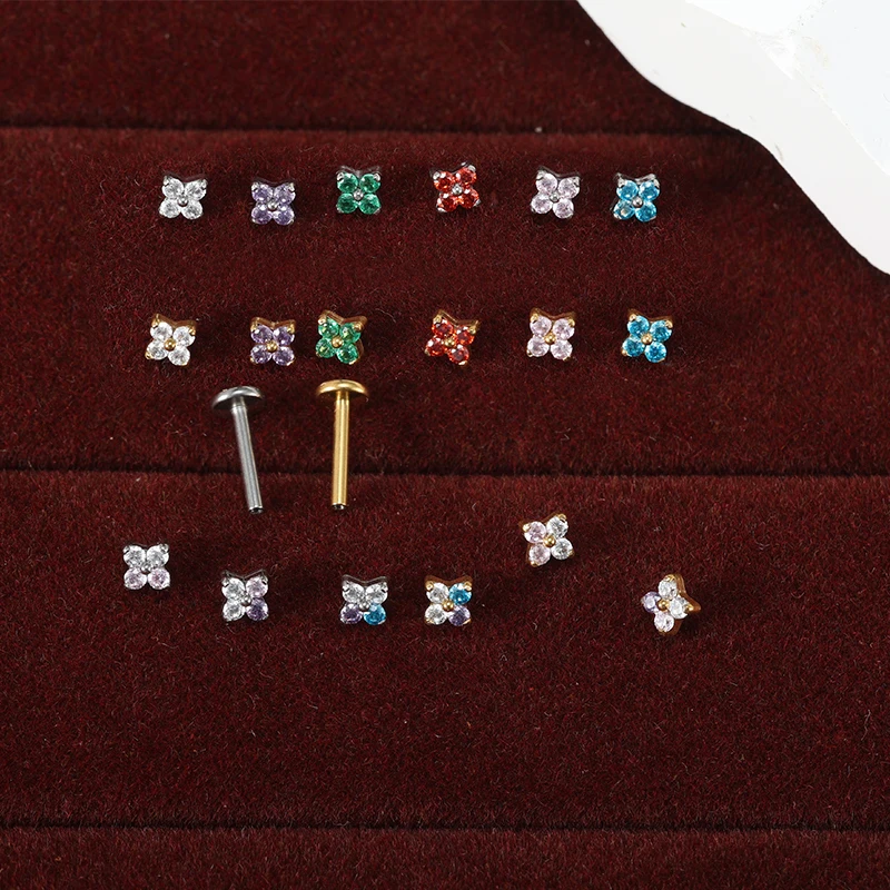 20PCS/LOT ASTM F136 Titanium Piercing Stud Internal Thread Hypoallergenic Flat Back Earring For Cartilage Tragus Lip Labret Body