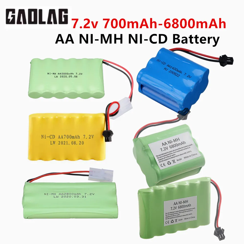 7.2 فولت 700/1400/2800/3000/5000/6800 مللي أمبير بطارية ni-mh لألعاب التحكم عن بعد سيارة كهربائية 7.2 فولت AA ni-CD بطارية SM تاميا التوصيل