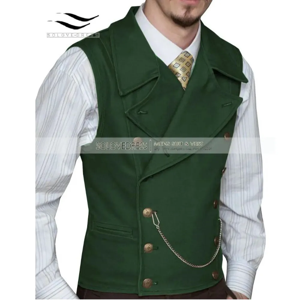 Mens Suit Suede Double Breasted Vest Classic Groomsmen Wedding Waistcoat Leather Big Lapel