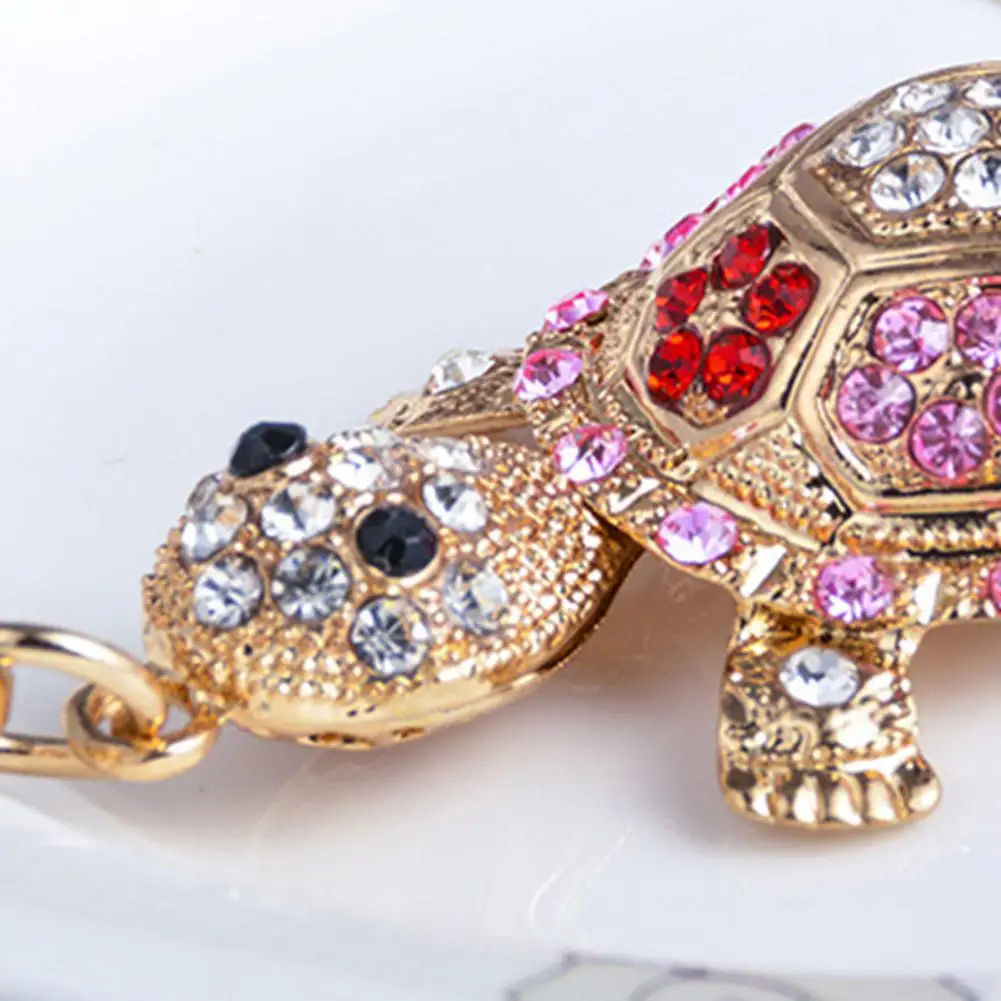 Rhinestone Keychain Feng Shui Keychain Sparkling Rhinestone Turtle Keychain Pendant Enamel Oil Drip Design Key Holder Spring