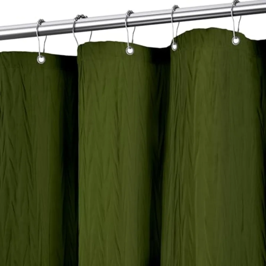 

Olive Dark Green Crumpled Shower Curtain Textured Heavy Duty 156GSM Fabric Hotel Luxury Bathroom Decorative Waterproof Curtian