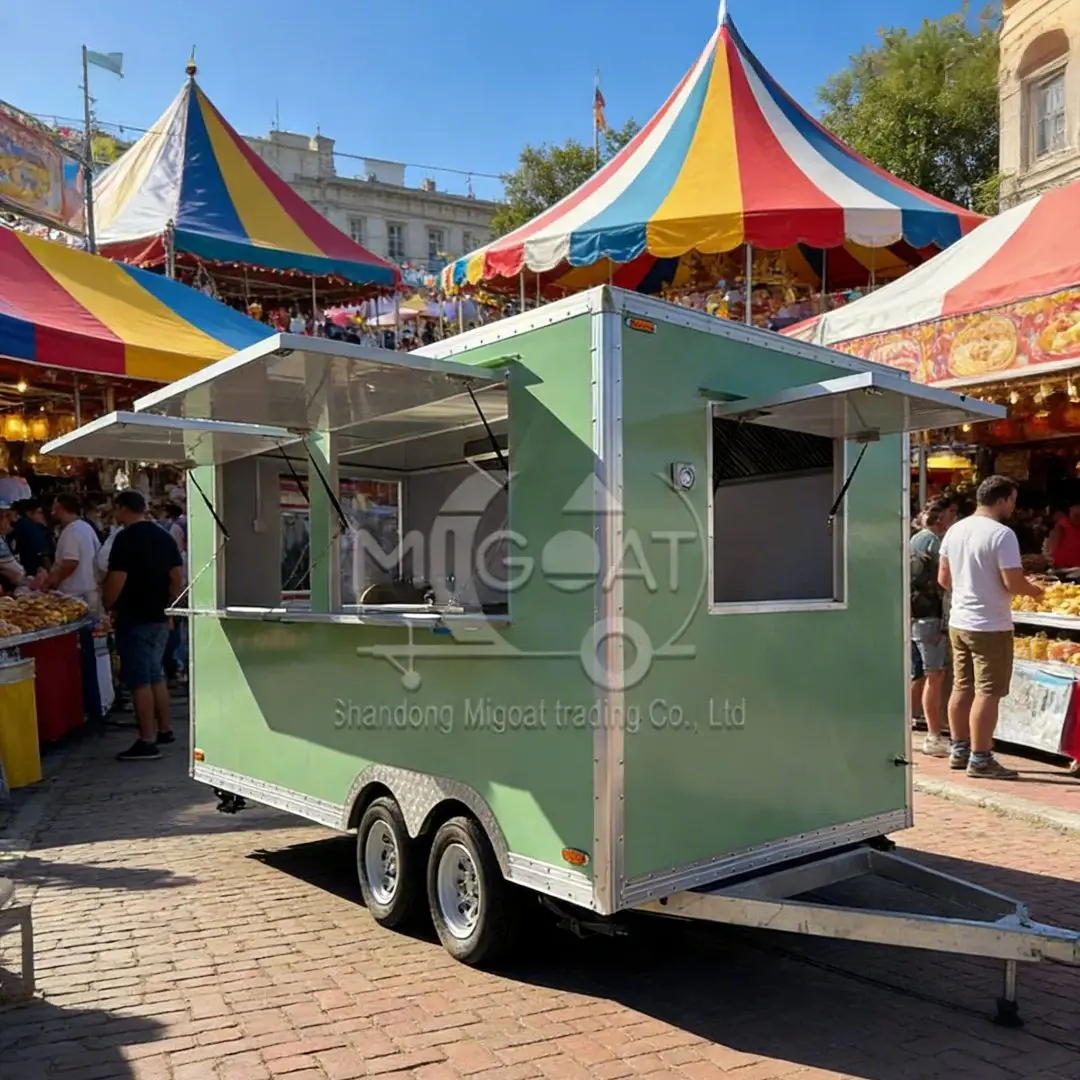 Large Capacity Green Mobile Food Trailer Customizable Catering Cart Eco-Friendly for Bubble Tea Coffee Snacks Vending 3