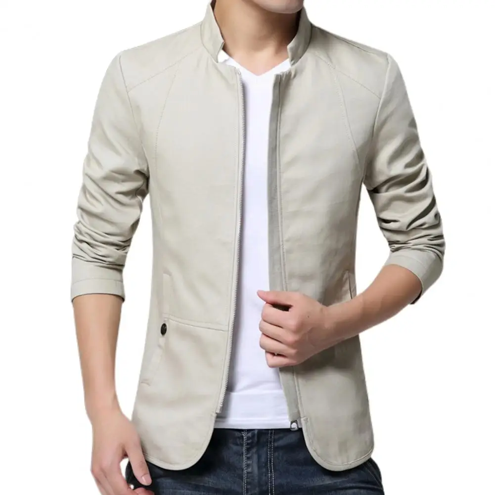 Fashion Men's Slim Fit Coat Jacket Solid Color Collared Business Formal Zip Up Coats Jackets Tops Man Clothing