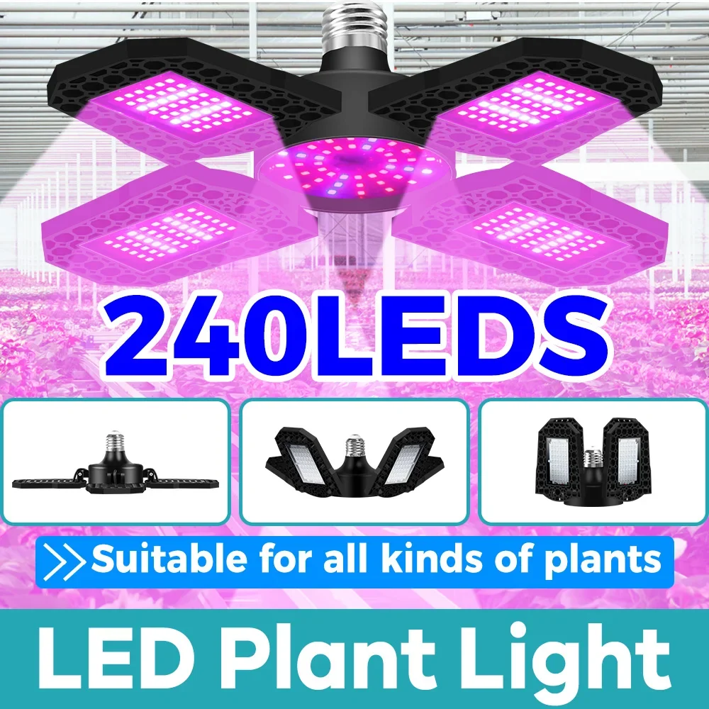 

240LEDs Plant Grow Light 200W E27/E26 Full Spectrum Hydroponic Growing Lamp Bulb Growth Box Seeds Cultivation Bulbs Deformable