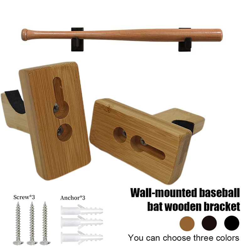 Suporte de madeira portátil do bastão de beisebol, Baseball Bat Display Holder, Wall Mount Hanger, Softball, Hóquei Stick Rack Bracket, 2pcs