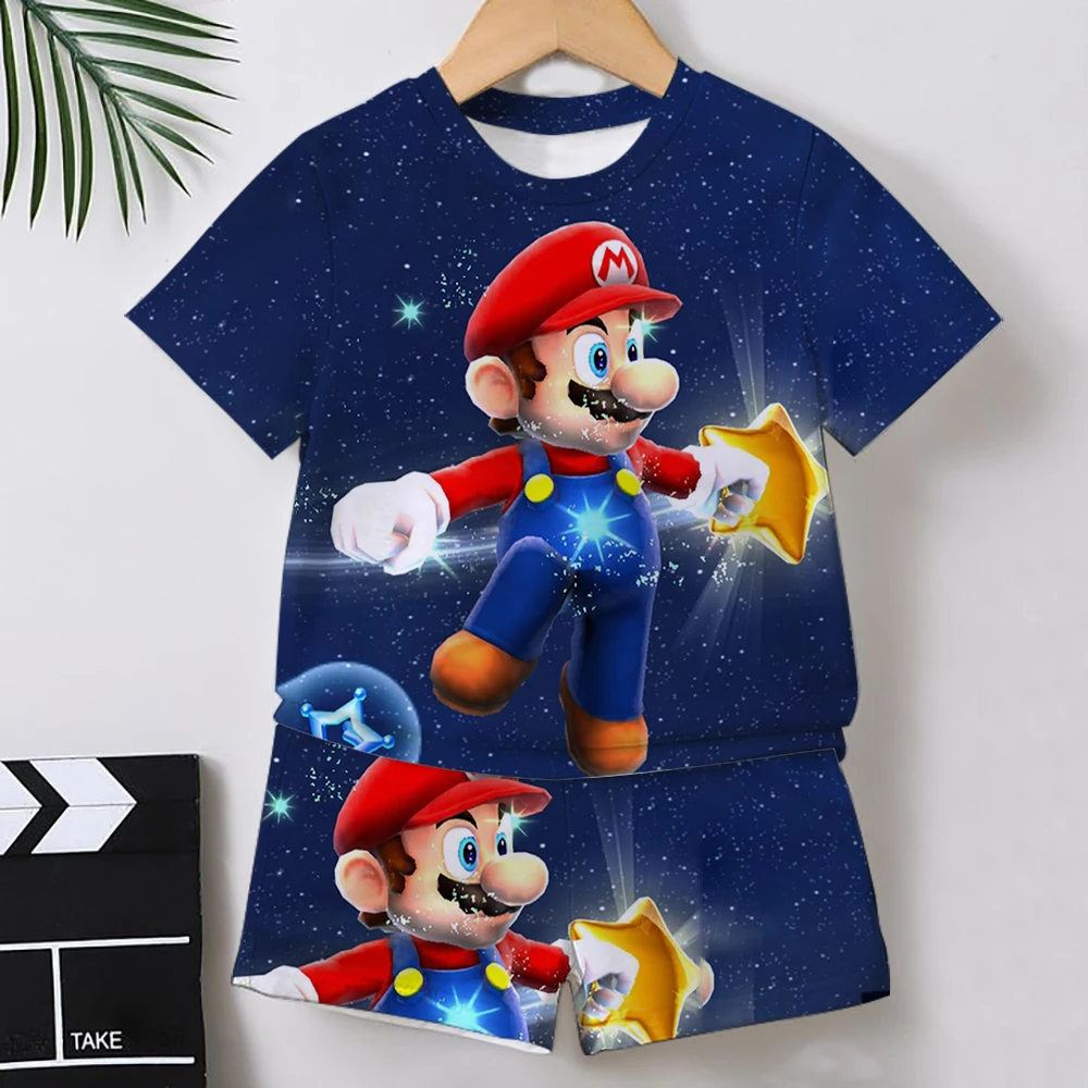 

Summer Fashion Mario Bros t shirts boys Suit Tshirt Shorts Mario Bros tshirt 2 Piece Sets Kids Tracksuit boy's Oversized Clothes