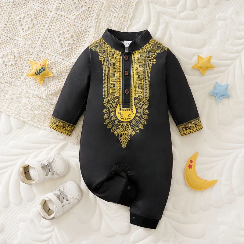 macacao-thobe-preto-para-bebe-menino-recem-nascido-manga-longa-conjunto-de-uma-peca-esquema-de-cores-preto-e-dourado-celebracao-do-ramada