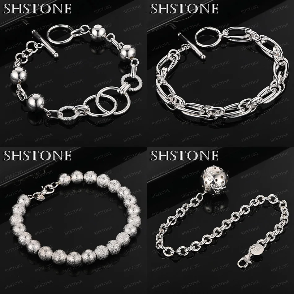 

Fashion Trend 925 Sterling Silver Smooth/Frosted Bead Ball Chain Oval Chain Bracelets Women Birthday Party Fine Nice Jewelry