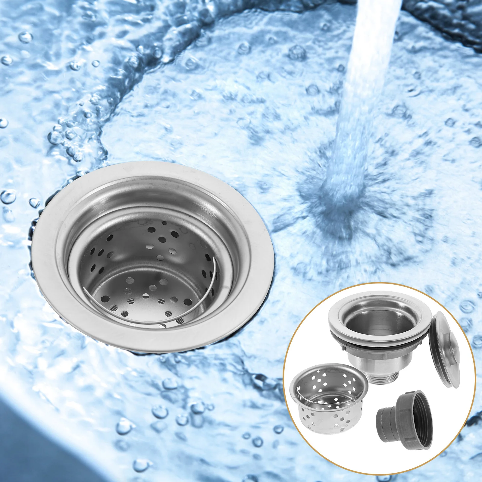 1 комплект, комплект сливного фильтра для кухонной раковины, нержавеющая сталь, защита от засорения, легко чистится, гладкие края, долговечная цепь с пробкой для раковины