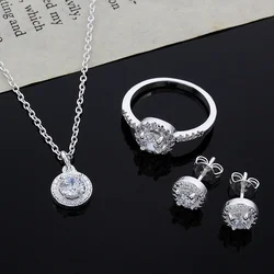 Ensemble de bijoux en argent Sterling 925, cadeau de noël, Noble, à la mode, cristal brillant, collier, boucles d'oreilles, bague, pour femmes