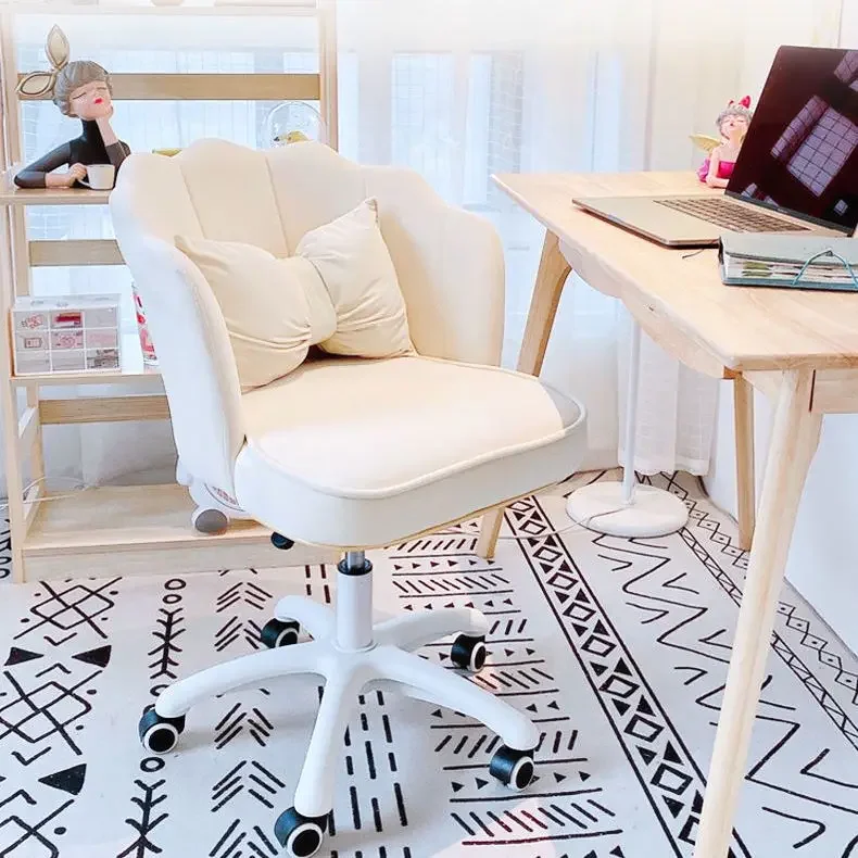 Rotatable lifting chair with wheel portability bedroom comfortable seat back home computer Office stool white chair