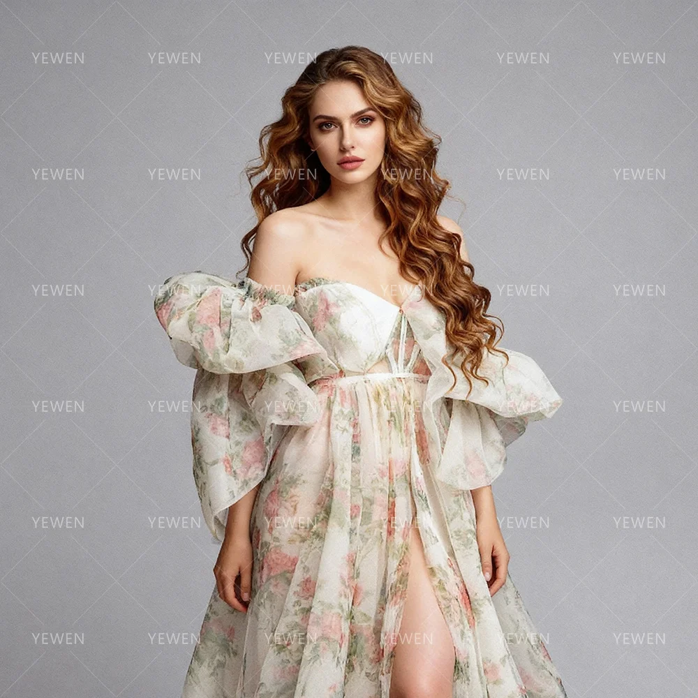 Maternity Photoshoot Dress Floral Open Front Short Sleeve Summer Photography and Maternity Dresses for Special Occasions view 3