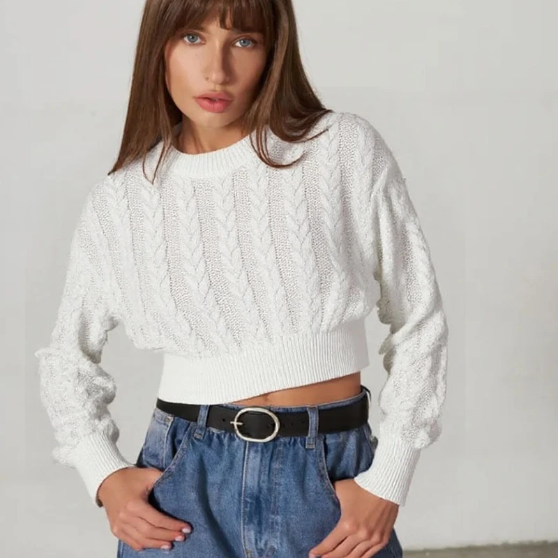 

Autumn Fried Dough Twists Knitted Pullover Sweater Winter Street Style O Neck New Fashion Solid Color Slim Women's Knitting Tops