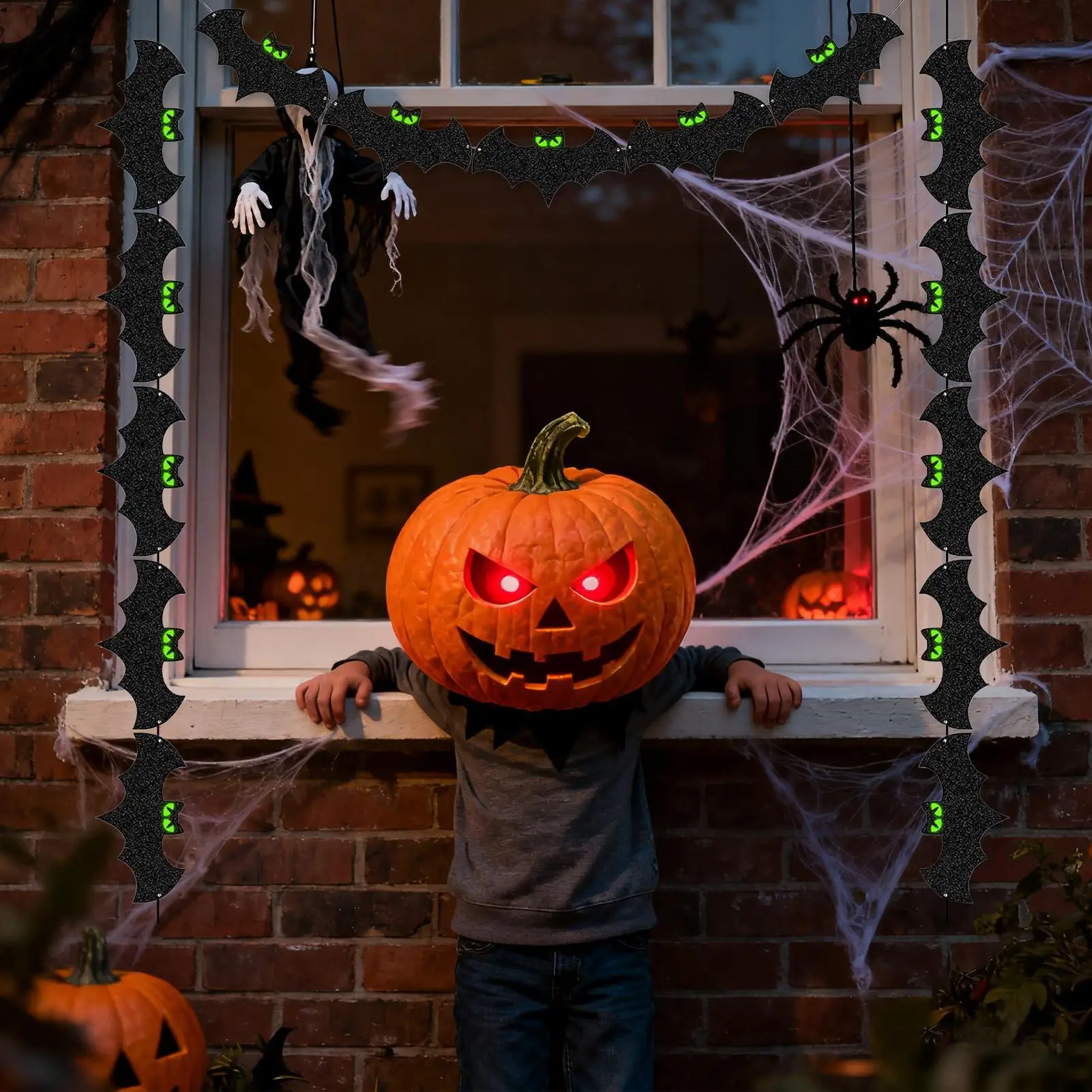 Halloween Bat Garland 8.2ft Festive Glitter Glowing Black Bat Banner For Festival Porch Party Store Home Window Garden Outdoor