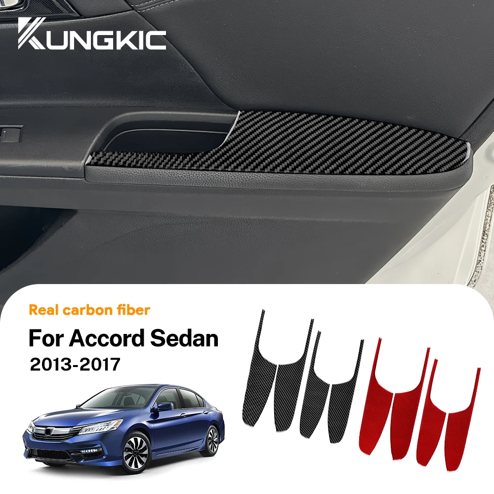 Real Soft Carbon Fiber Sticker For Honda Accord Sedan 2013 2014 2015 2016 2017 LHD Car Door Armrest Panel Interior Accessories