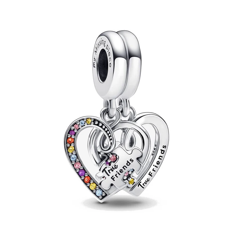 925 Silver Plated Sterling Puzzle Piece Hearts Splittable Friends Bead Fit Original European Bracelets Charm Jewerly Accessories image 2