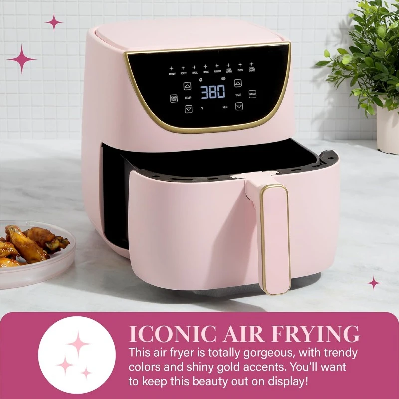 Air Fryer, Large 6-Quart Capacity, (Air Fry, Roast, Broil, Bake, Reheat, Keep Warm, Pizza, Dehydrate), Dishwasher Safe, Pink