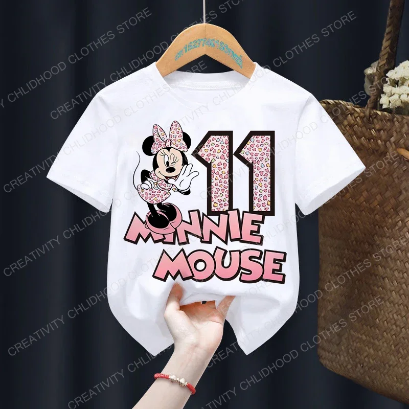 Camiseta de Minnie Mouse para niños, ropa informal de dibujos animados de Disney, Kawaii, número 1-12, Verano