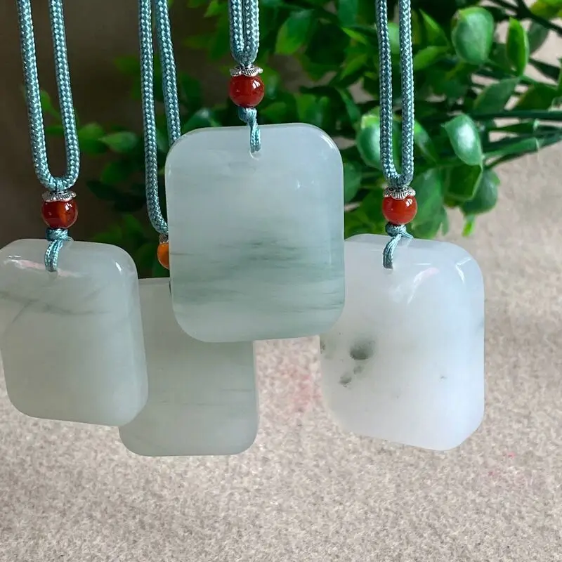Tianshan Green Peace Amulet Necklace for Men and Women, Quartzite White Jade Pendant