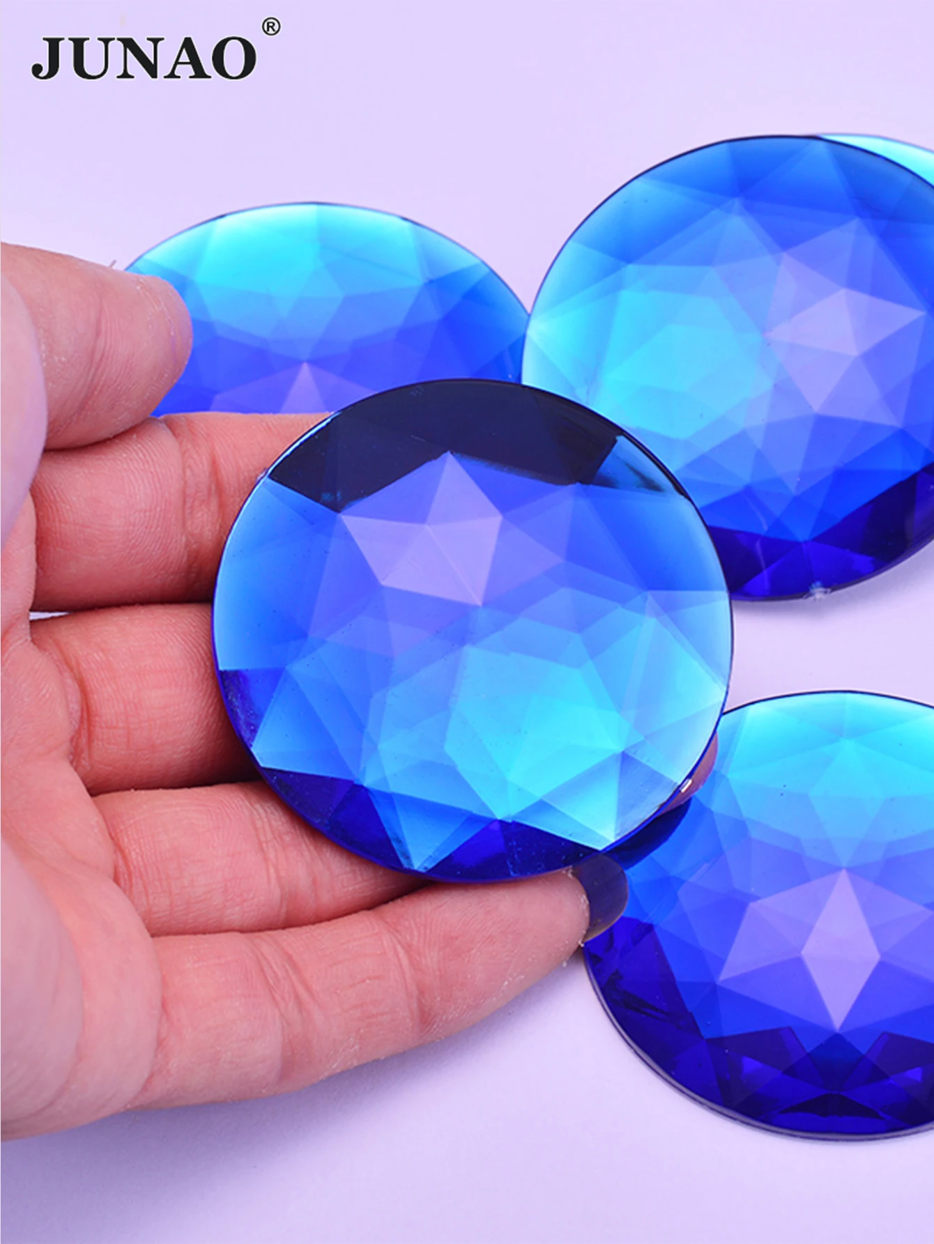 JUNAO Large Size 20Pcs 52mm Clear Color Round Rhinestones Flat Back Acrylic Crystal Stone Applique For DIY Crafts Making
