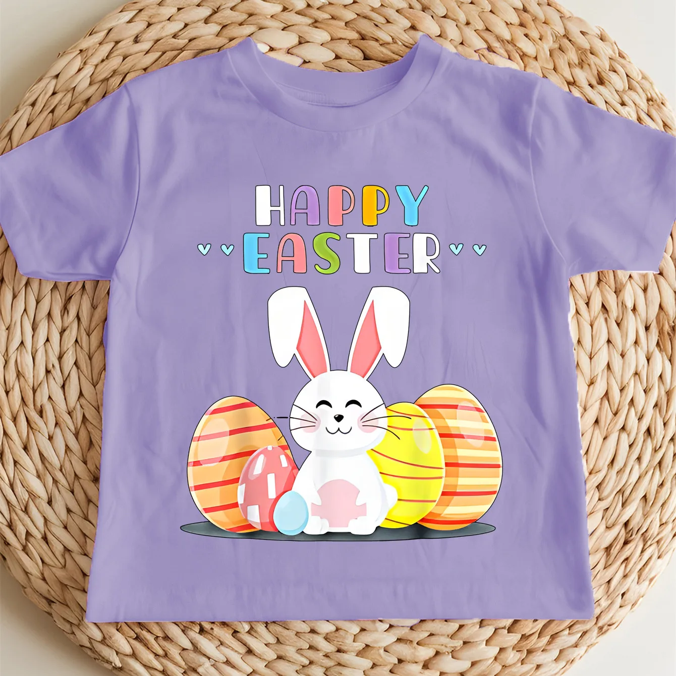 

Cute Rabbit Happy Easter Print Children’s Base 100% Cotton Clothe Girl Comfortable T-shirt Outdoor O-neck Short Sleeve T-shirt