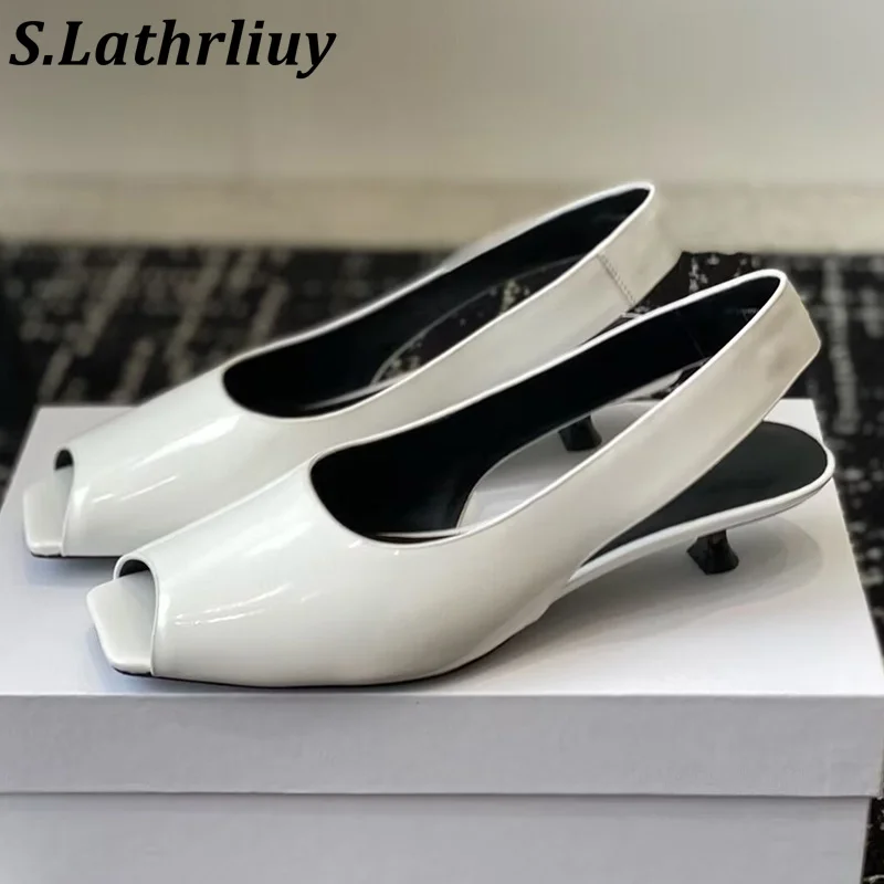 

Summer Open Toed Patent Leather Back Strap Sandals Women's Solid Color British Style Sandalias Female Office Commuting Shoes