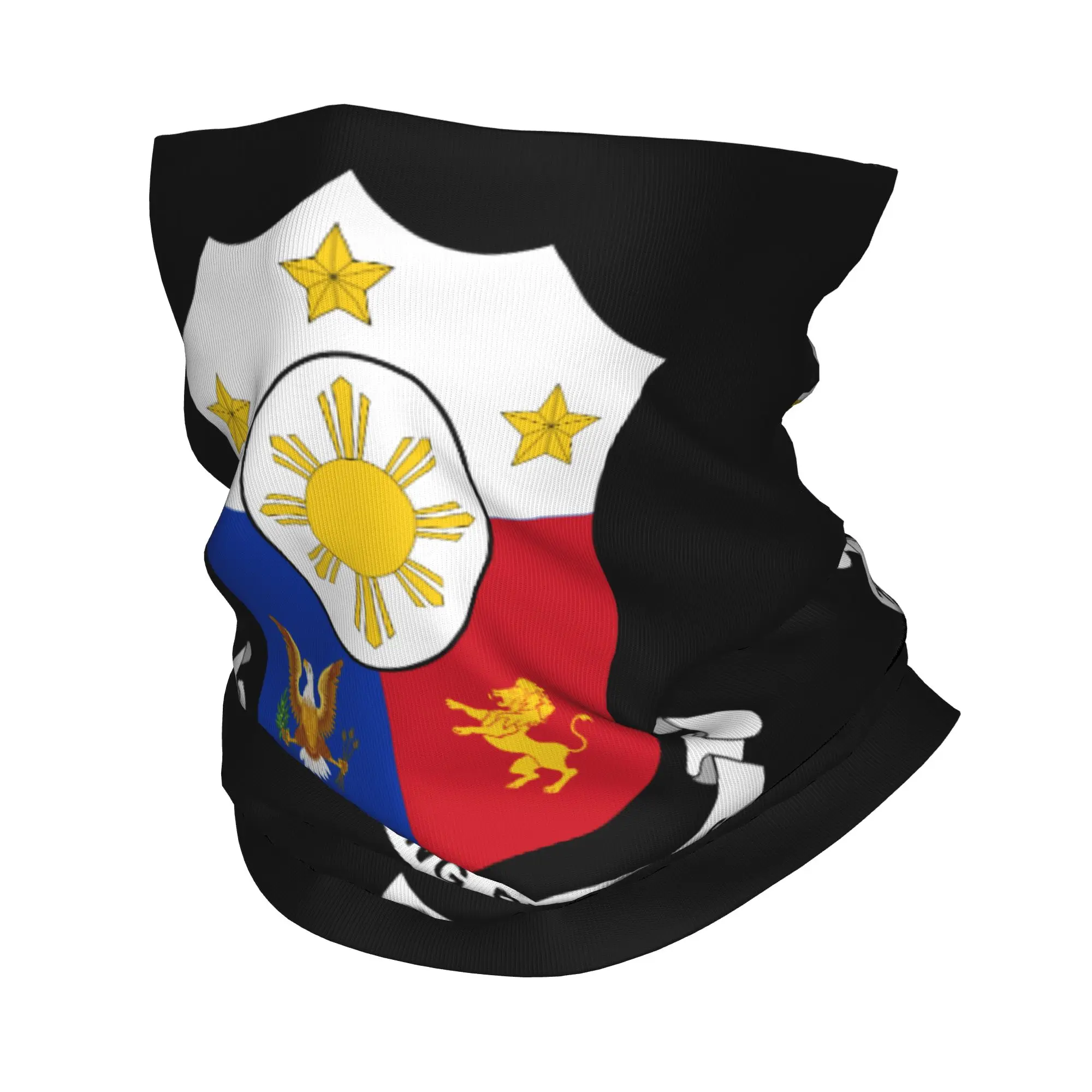 

Custom Coat of Arms of Philippines Bandana Neck Warmer Women Men Winter Ski Tube Scarf Gaiter Philippine Flag Face Cover