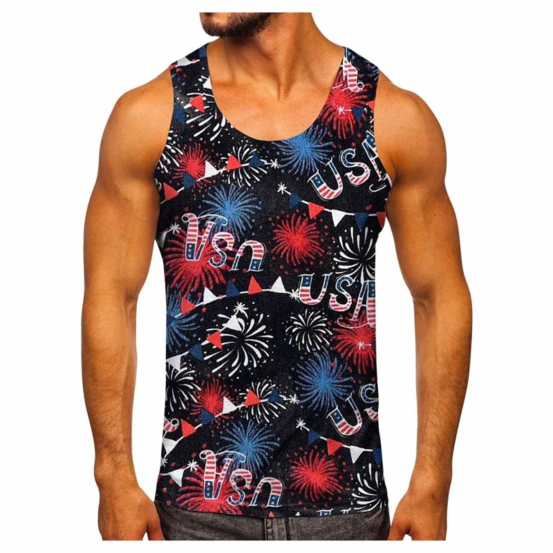 American Flag 3d Printing Men's Tank Top Summer Sleeveless Shirt American T-shirt Harajuku New Independent Station Men's Top