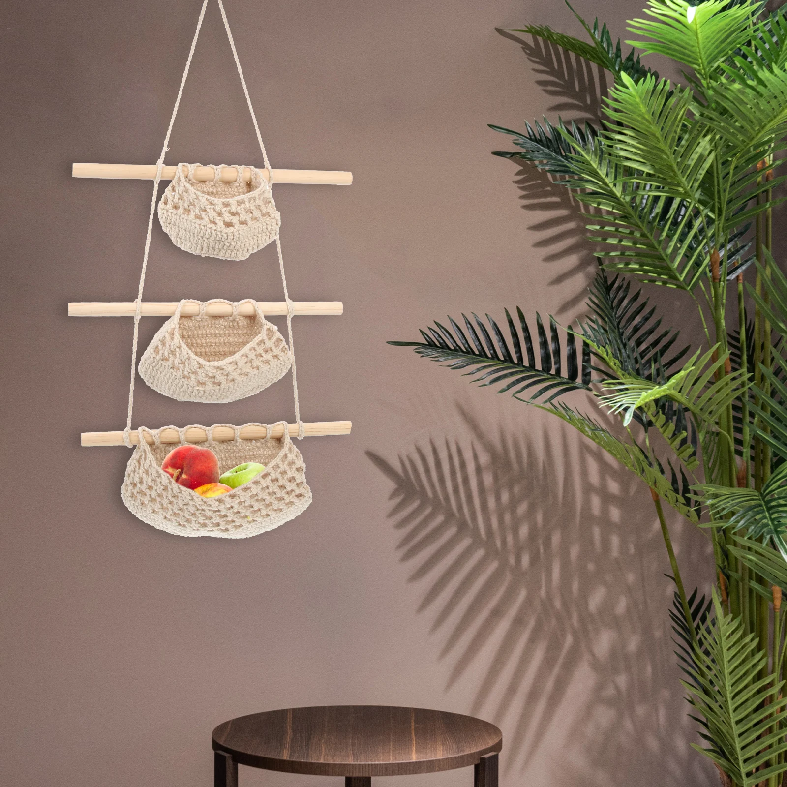 

Macrame Wall Hanging Fruit Net Bag Cotton Mesh Organizer Storage Basket For Kitchen Vegetable Pouch Fruit Holder