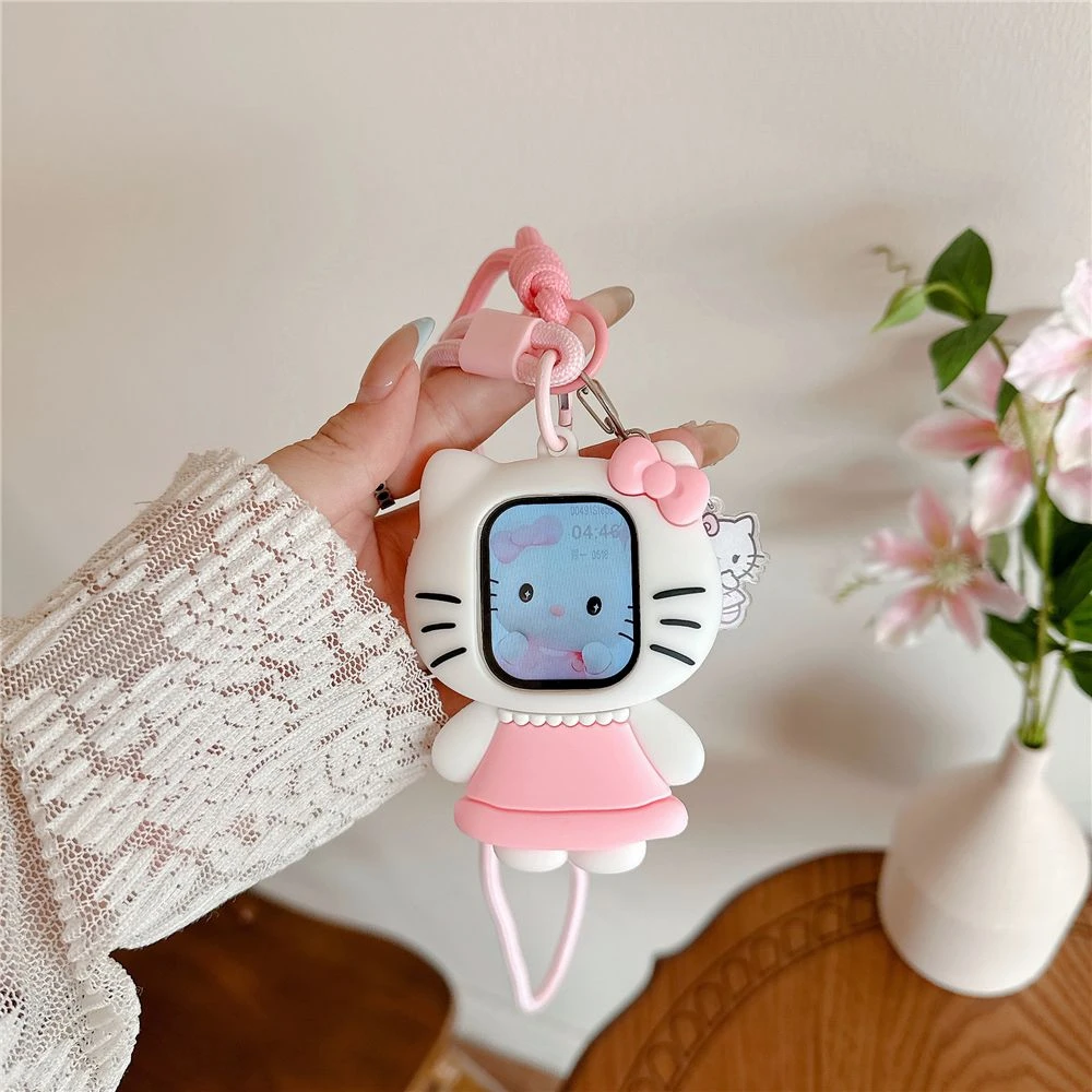 Kawaii Pink Hello Cute Kitty for Apple Watch Protective Case S11 S10 S9-1 SE Shockproof Protective Silicone Cover Cartoon Gift