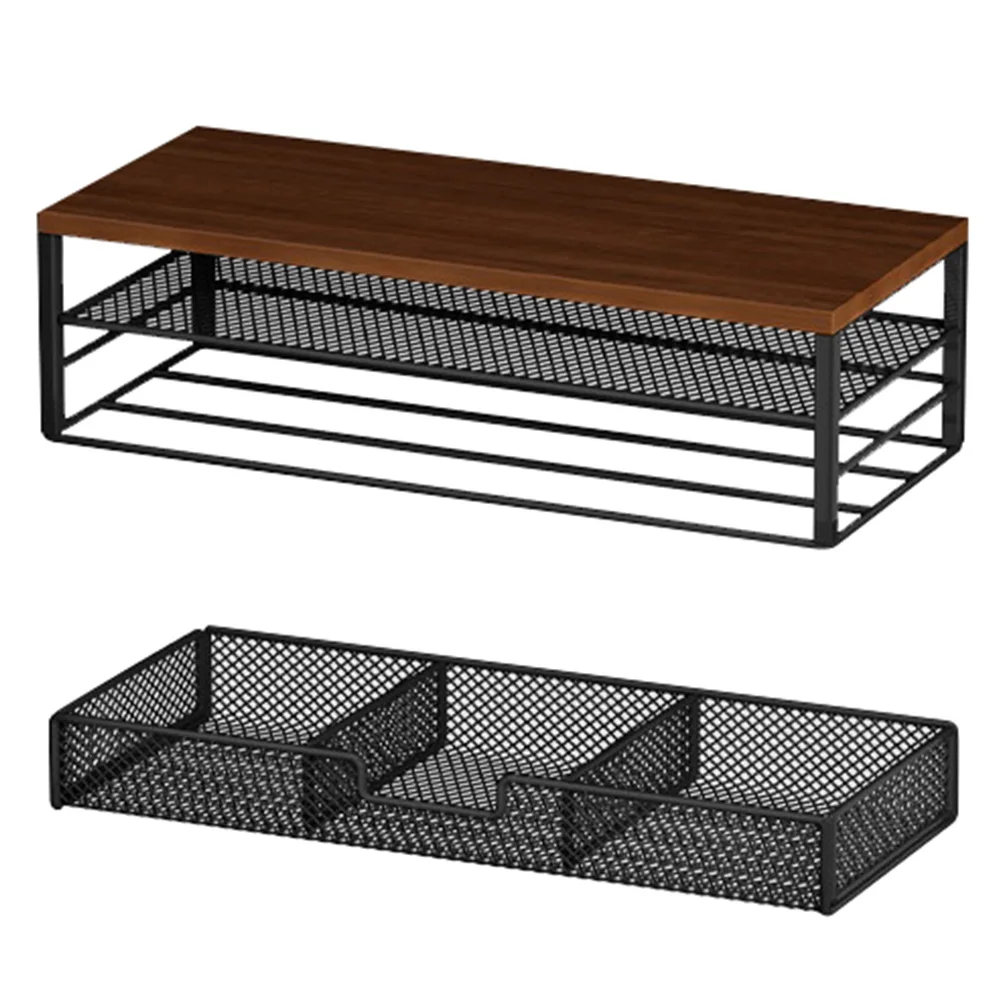 حامل شاشة كمبيوتر من طبقتين مع درج منظم مكتب حامل كمبيوتر مكتبي للوازم المكتبية