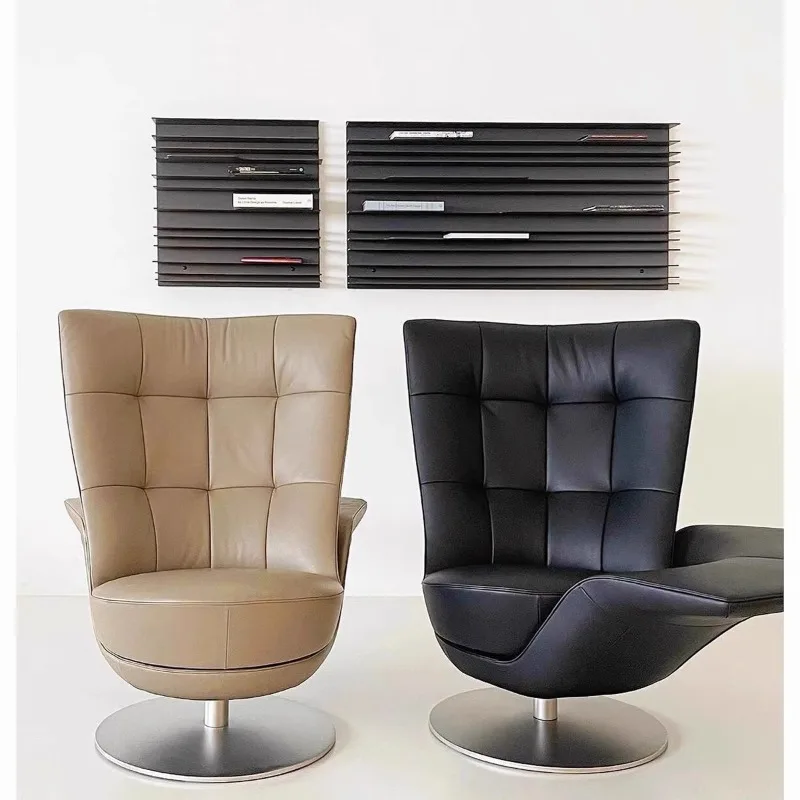 

Italian leather soft bag creative rotating armrest villa model room high-end leisure chair