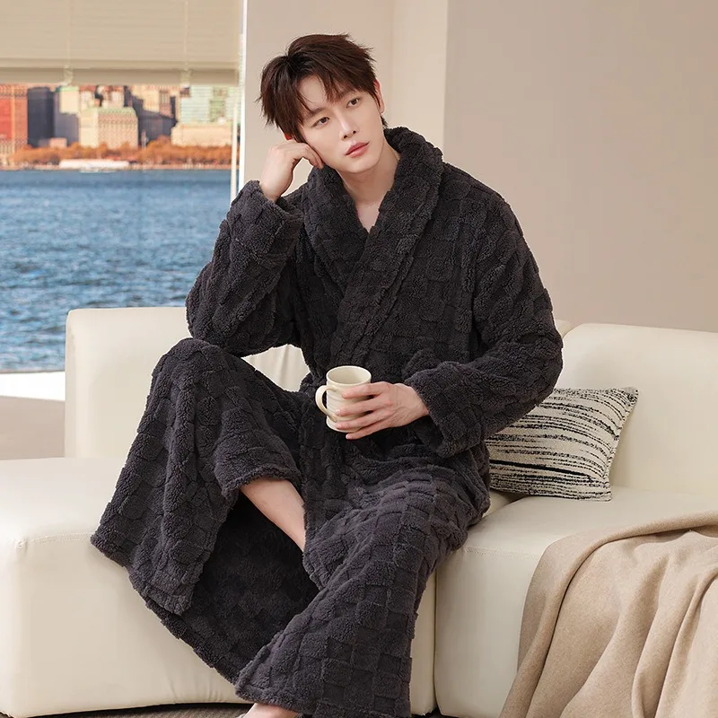 Adult Bathrobe Fall/Winter Long Nightgown Winter Coral Velvet Pajamas Extended Thick Morning Gown Flannel Cosy Both Men Women