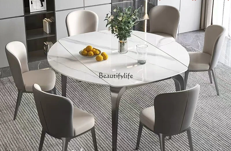 

Slate retractable variable round table Slate dining table Household modern simplicity