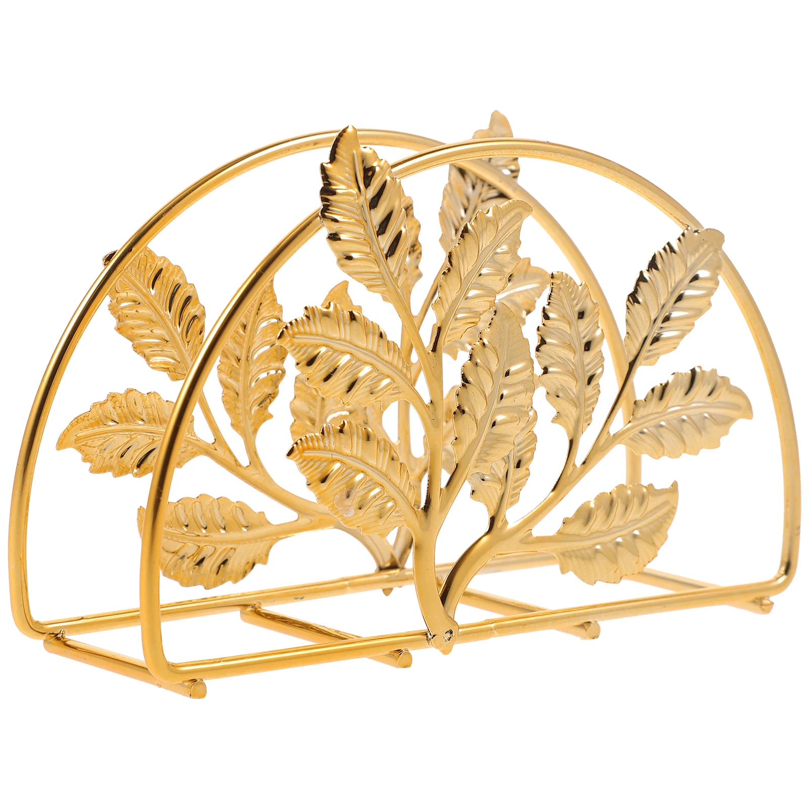 Golden Iron Holder For Kitchen Dining Table Leaf Design Space-Saving Metal Napkin Rack Reusable Stand For Home Cafe