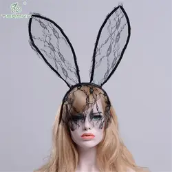 Lace Rabbit Bunny Ears Veil Black Eye Mask Party Head Wear Party Masks For Girl Women Oversized Bow Headband Hair Bands Headwear