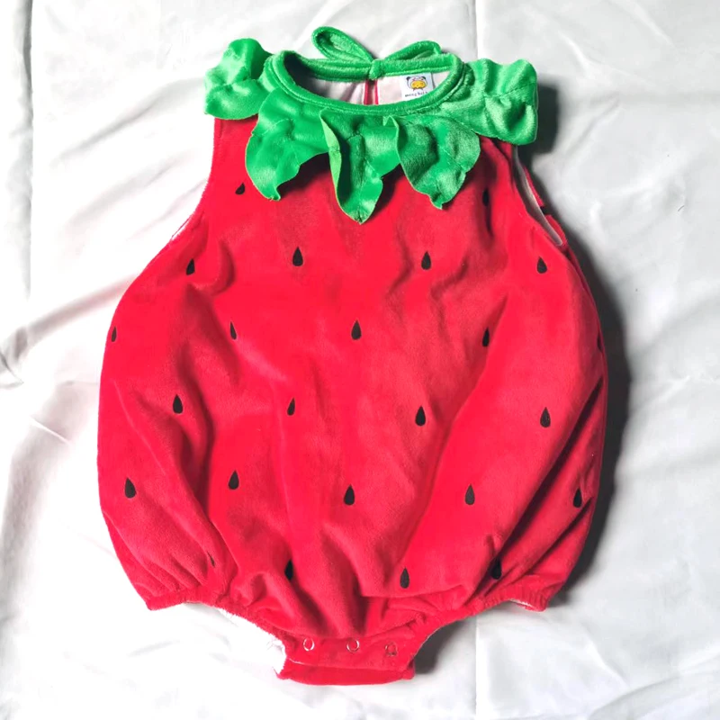 2024 Baby Boy Girl Clothes Cartoon Strawberry Fruit Halloween Cosplay Costume Newborn Outfit Christmas Infant Clothing Set 4PCS