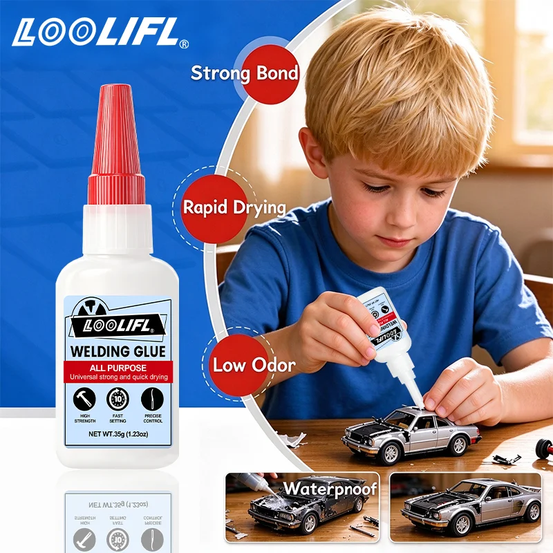 Loolifl Welding Glue, Multi-Purpose Strong Universal Adhesive, 35g, Instant Strong Adhesive, Fast-Drying, Low-Odor, Waterproof Repair Glue, Suitable for Plastic, Metal, Wood, Ceramics, Model Toys, DIY Crafts, Multi-Material Repair
