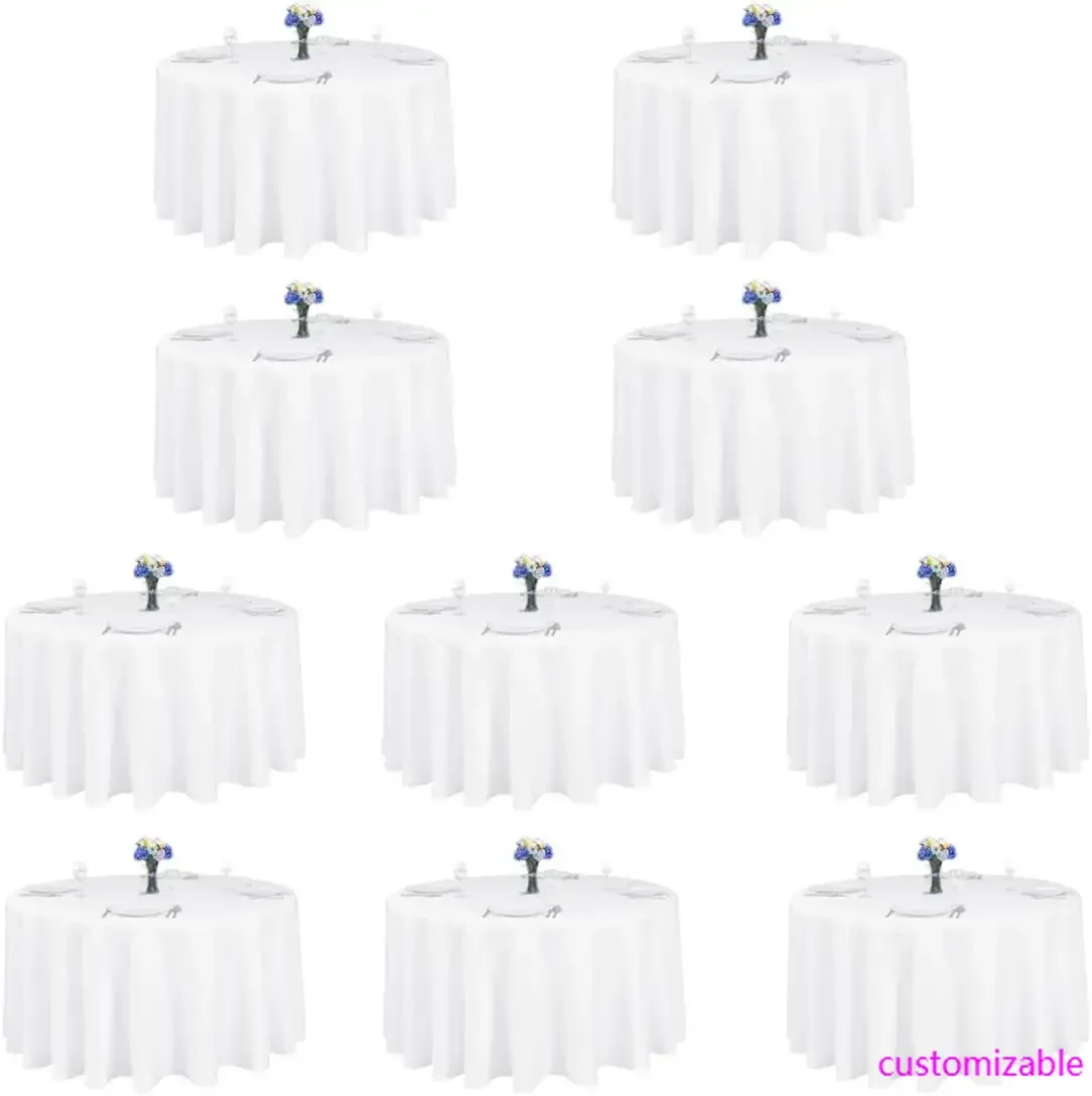 Paquete de 10 Manteles Redondos Blancos de 120 Pulgadas para Mesa Redonda de 60 Pulgadas - Cubierta Redonda para Mesa al por Mayor - Lavable, Resistente a las Arrugas