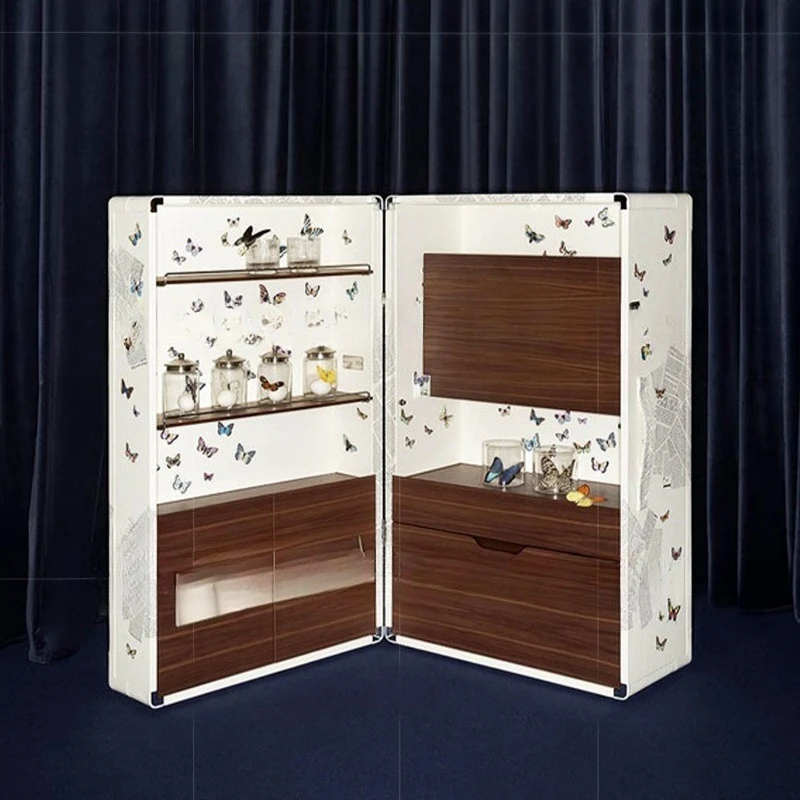Italian creative butterfly leather dining side cabinet villa light luxury high sense removable travel wine cabinet